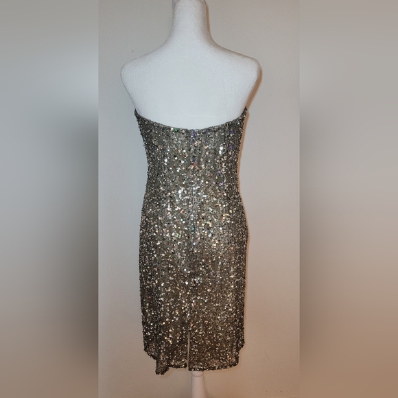 Scala Sequin 100% Real Silk Beaded Mini Dress Sz L Strapless - Picture 9 of 15